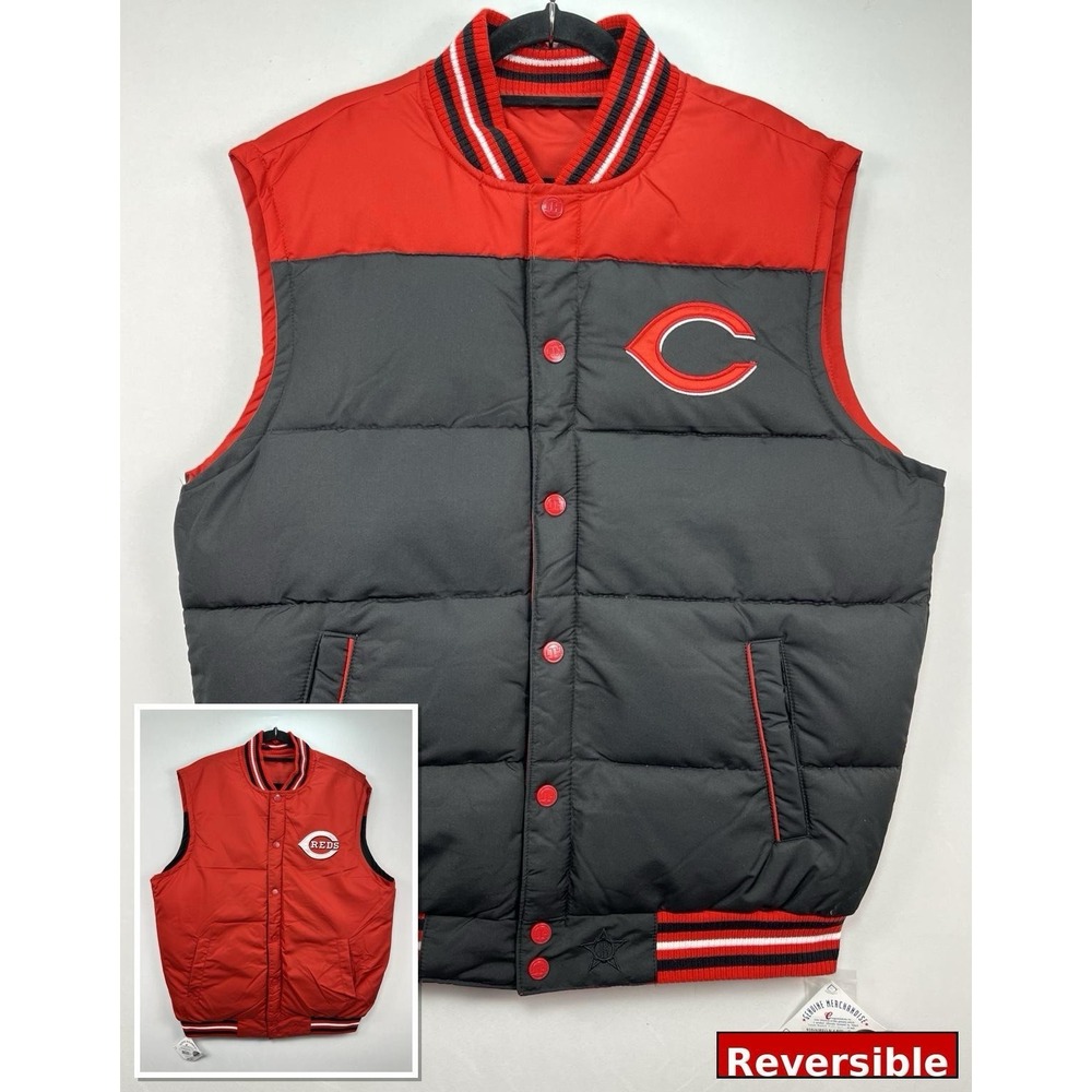 VTG Cincinnati Reds Reversible Vest JH Design NWT‎ Deadstock MLB Puffer Size Lg